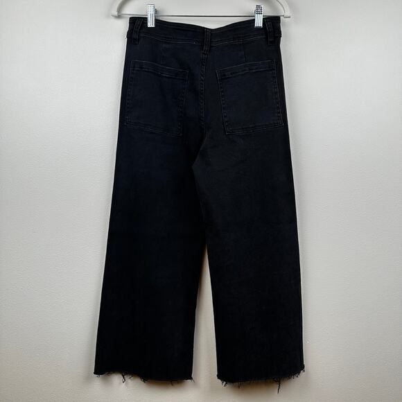 NEW ee:some Wide Leg Jeans Cropped Frayed Hem Boho Festival Black Denim Small - Picture 3 of 9